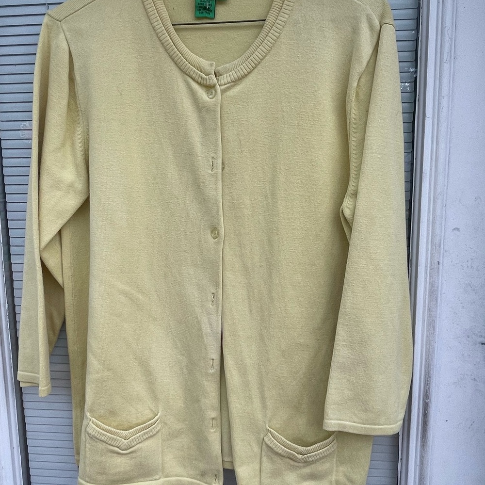 Tibi Pale Yellow Button-Front Crewneck Cardigan maternity